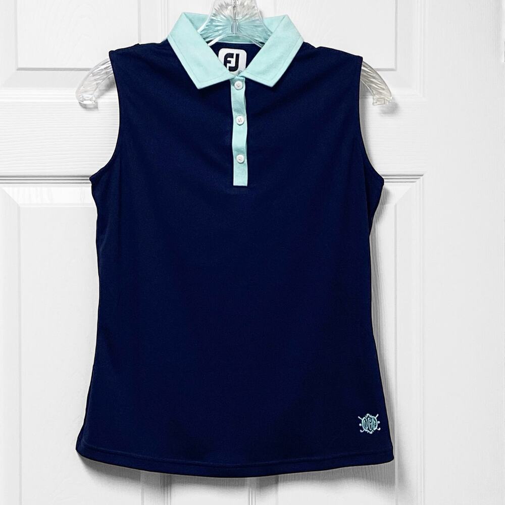 FootJoy Sleeveless Golf Polo Womens XS Extra Small Navy Aqua ProDry UV Wicking